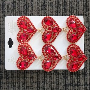 Rhinestone Embellished Triple Heart Dangle Earrings